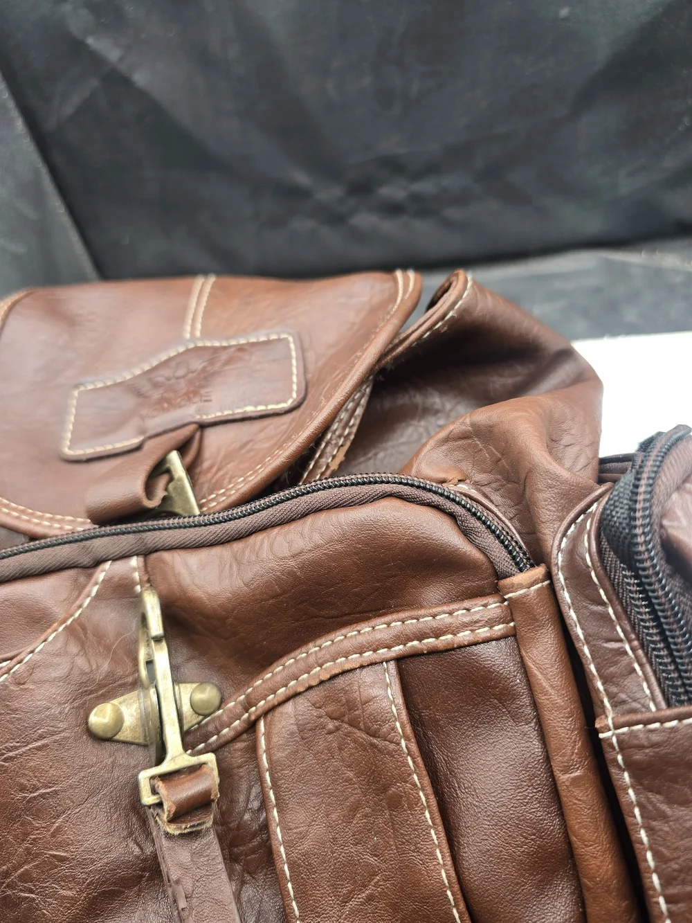Classic Brown Faux-Leather Men's Backpack with Front Flap and Buckle